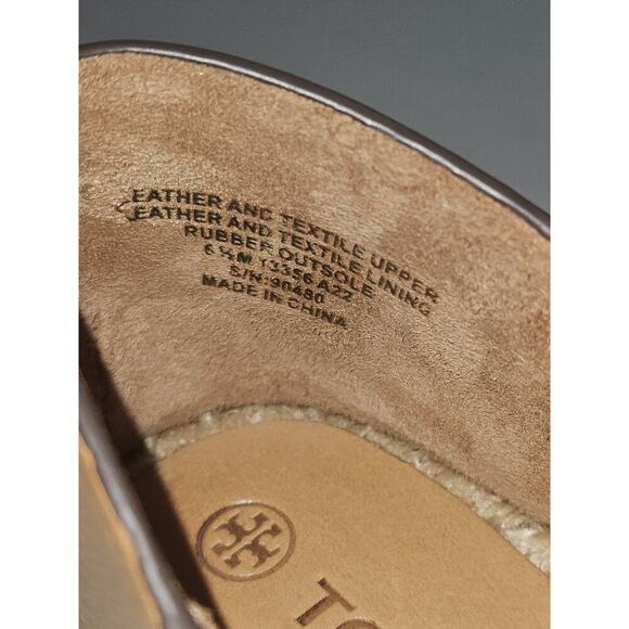 EUC TORY BURCH Fisherman Platform Espadrille Sandals Ivory Tan Leather Wedge 6.5 - Picture 12 of 12